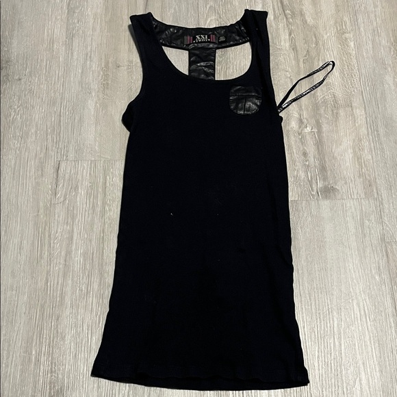 Black Sleeveless Dress with Leather Accents - Picture 1 of 3